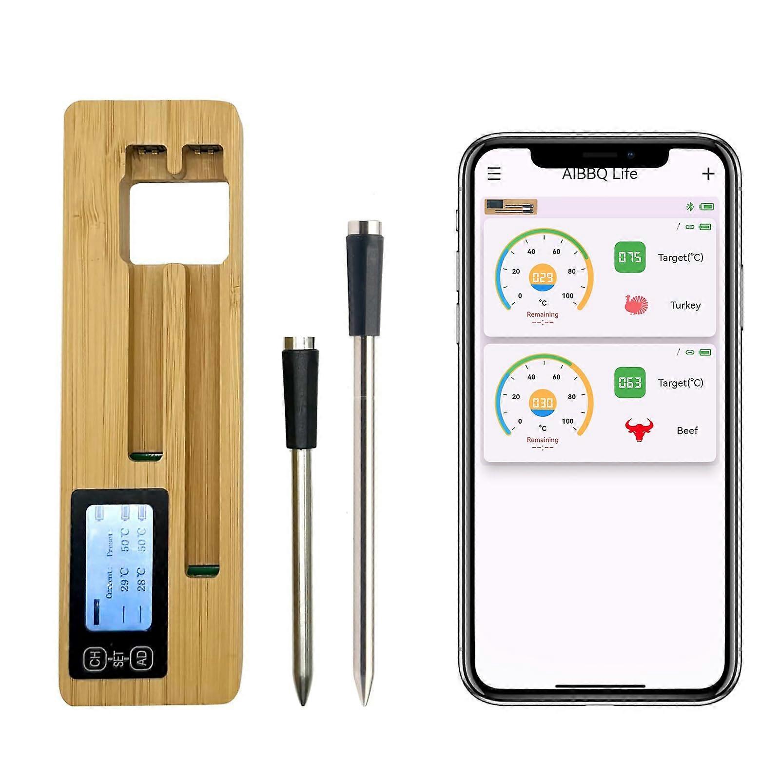Bluetooth Meat Thermometer with 656FT Range, Dual Probes, App Control for BBQ, Grilling and Smoking
