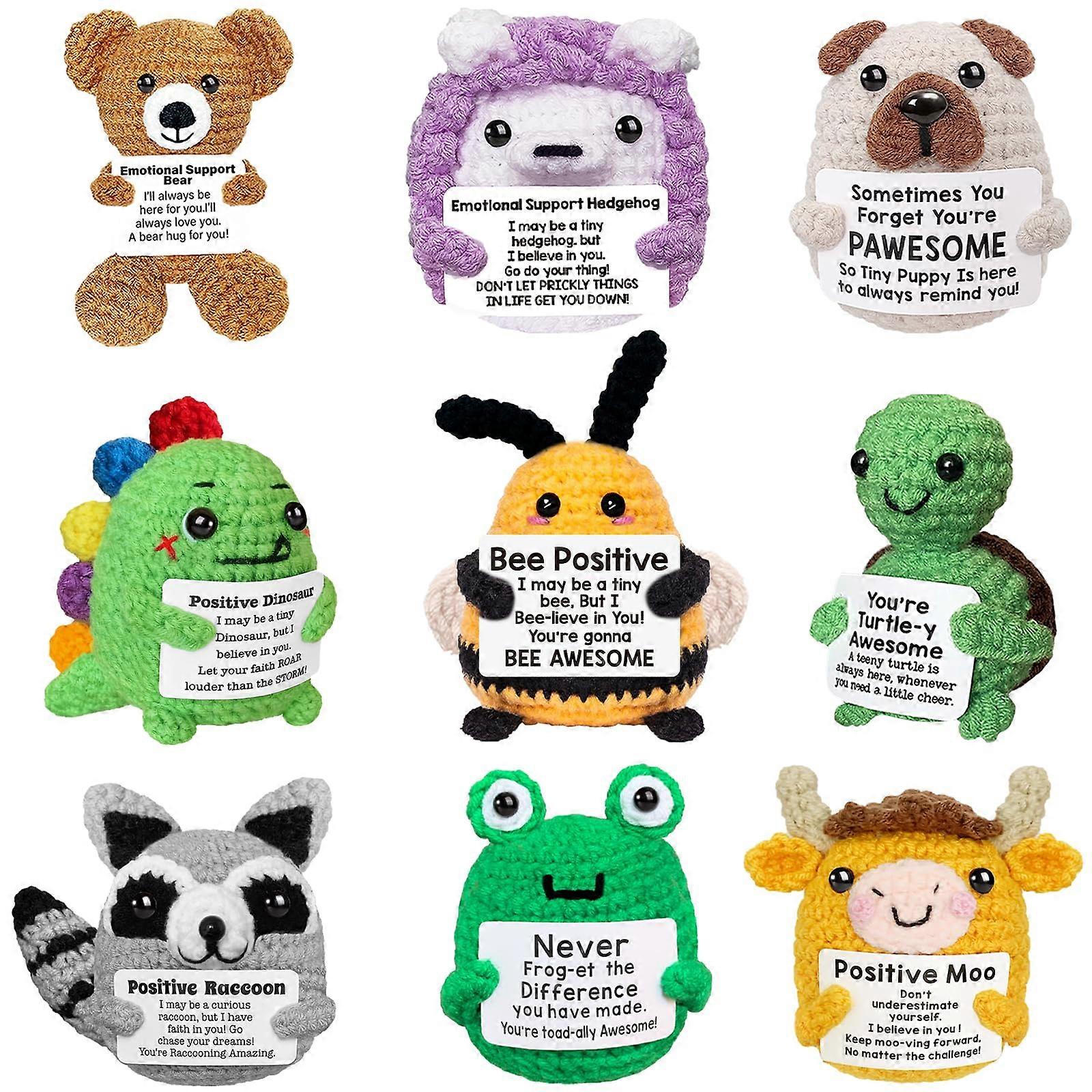 Handmade Crochet Animals Bulk Emotional Support Plushies with Positive Messages Inspirational Gifts