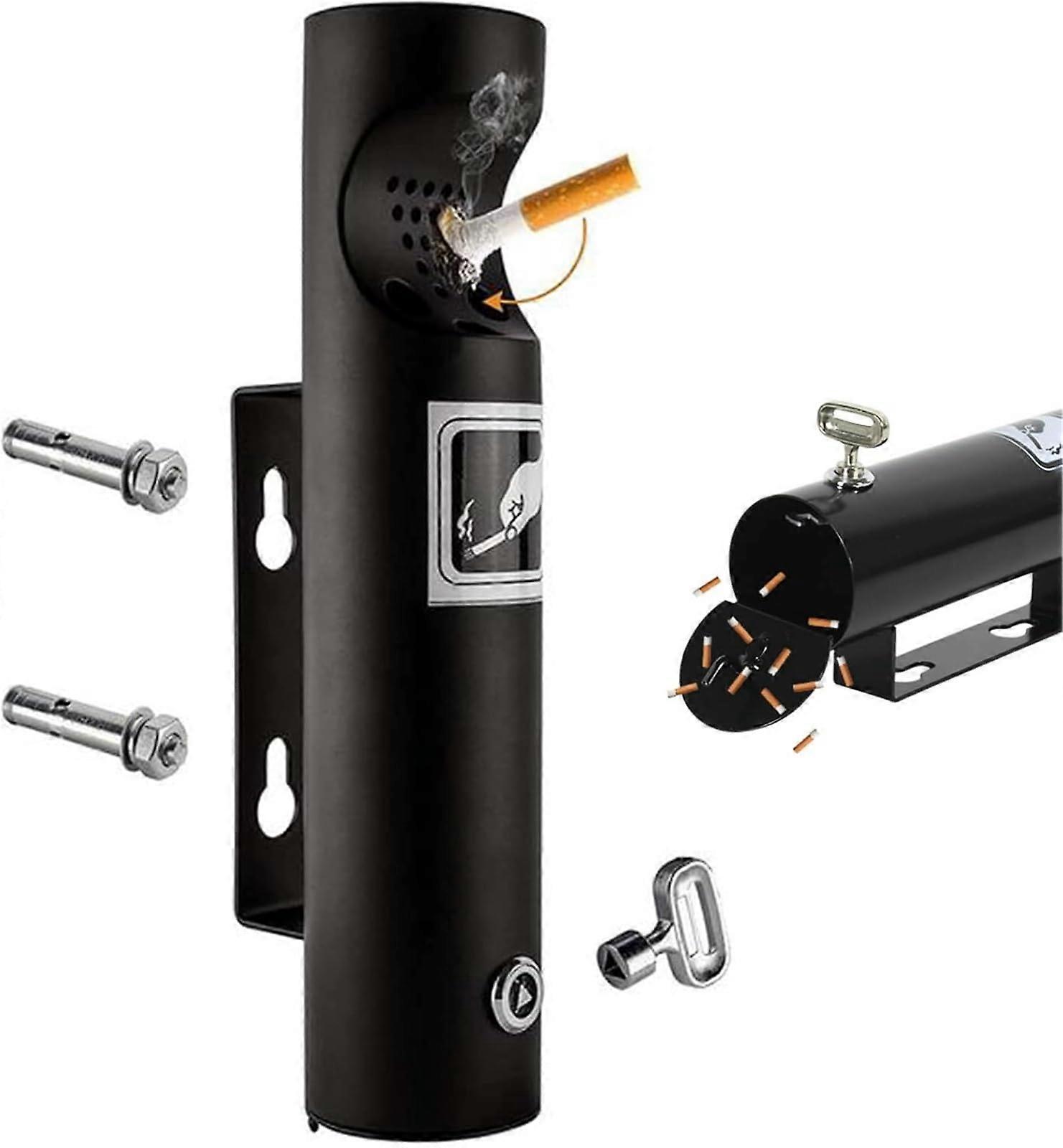 Outdoor Cigarette Ashtray Rustproof Stainless Steel Lockable Wall Mounted Butt Bin for Patio