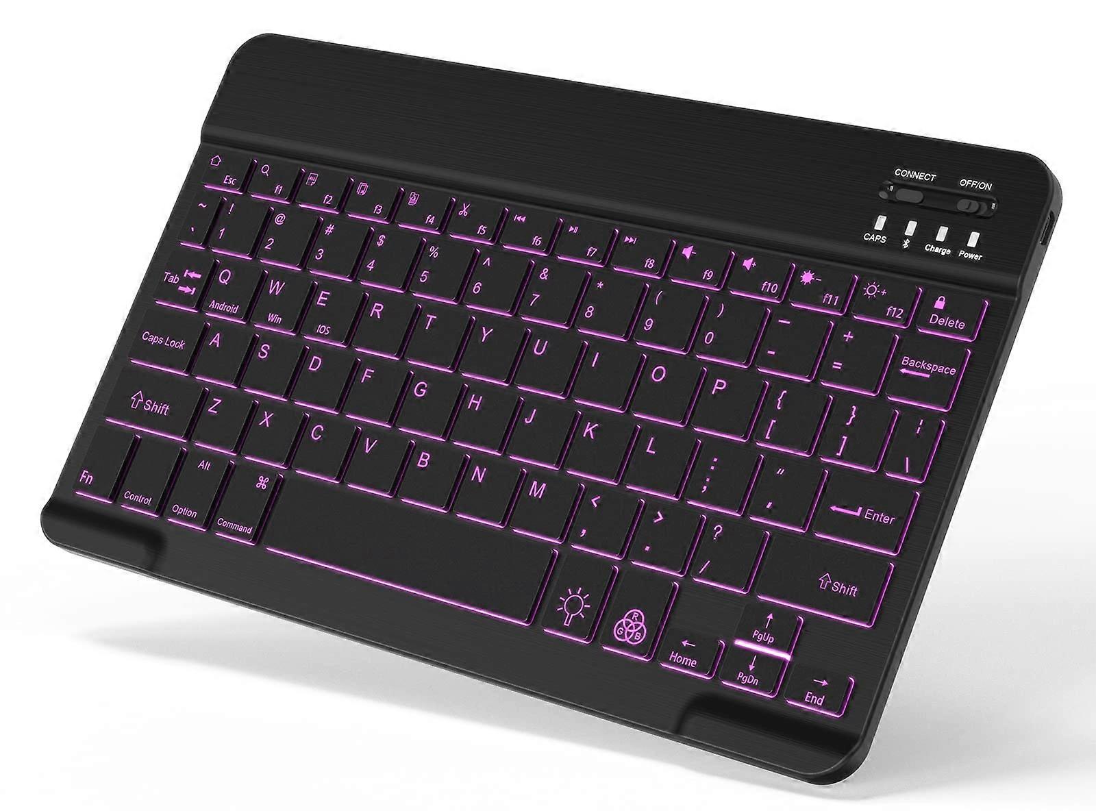 Backlit Rechargeable Keyboard for Tablet and Smartphone, Wireless Bluetooth, Compact Size, Adjustable Brightness, Black