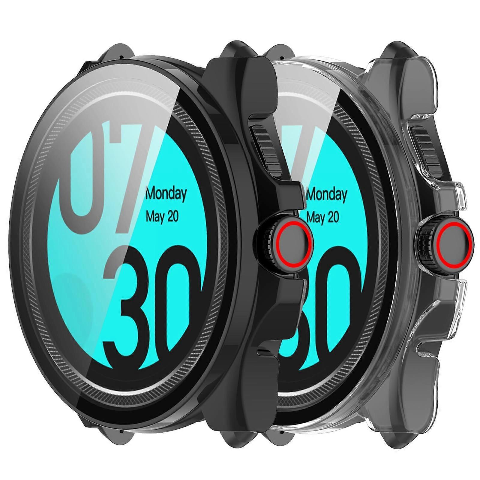 Case and Screen Protector Set for Ticwatch Pro 5 Enduro, Shockproof Full Coverage Black and Clear