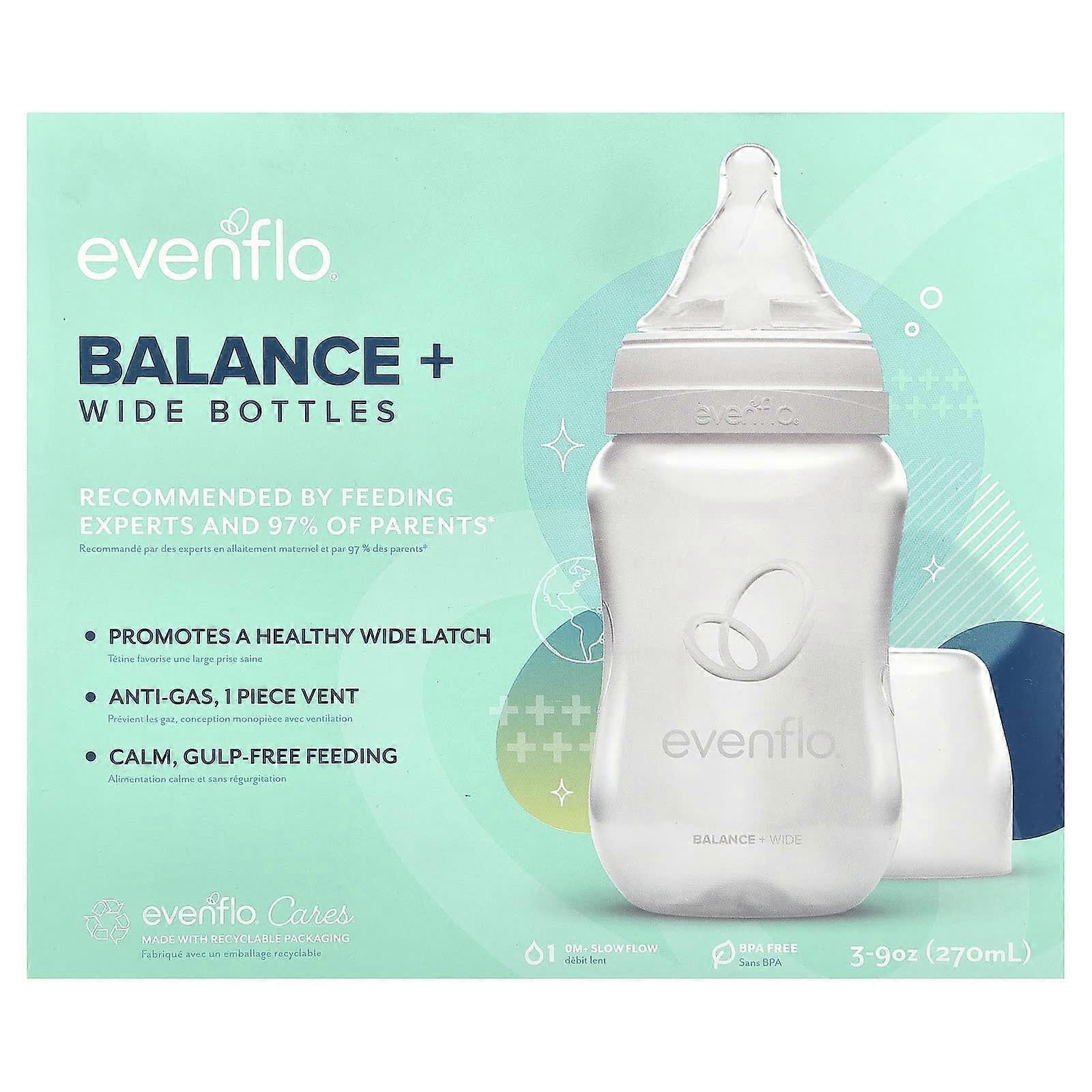 Evenflo matningsflaskor, Balance+, breda, 0+ månader, långsamt flöde, 3 flaskor, 270 ml styck, 2-pack