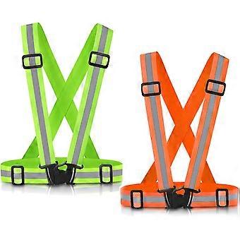 Reflective Vest Running Vest 2Pack, High Visible Reflective Gear for Nighttime Running Biking Motorcycle Dog Walking, Adjustable Safety VES fits Men W