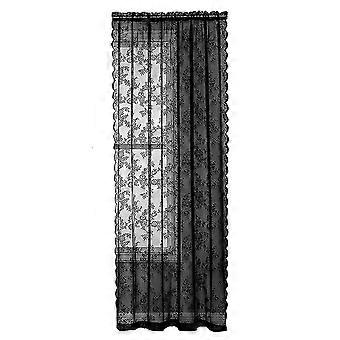 Lace Curtain Good Air Permeability Sunscreen Extra Soft Washable Decorative Floral Patterned Black