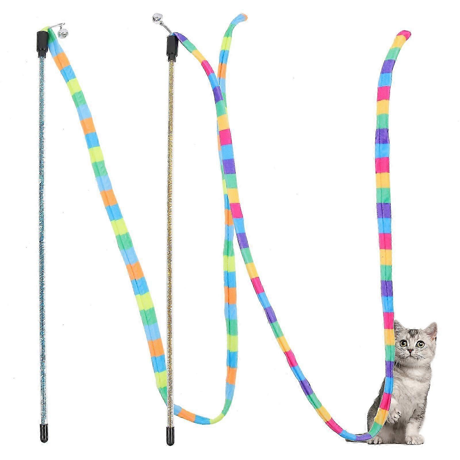 2Pcs Indoor Cat Teasing Wand String Stick Interactive Cat Toy