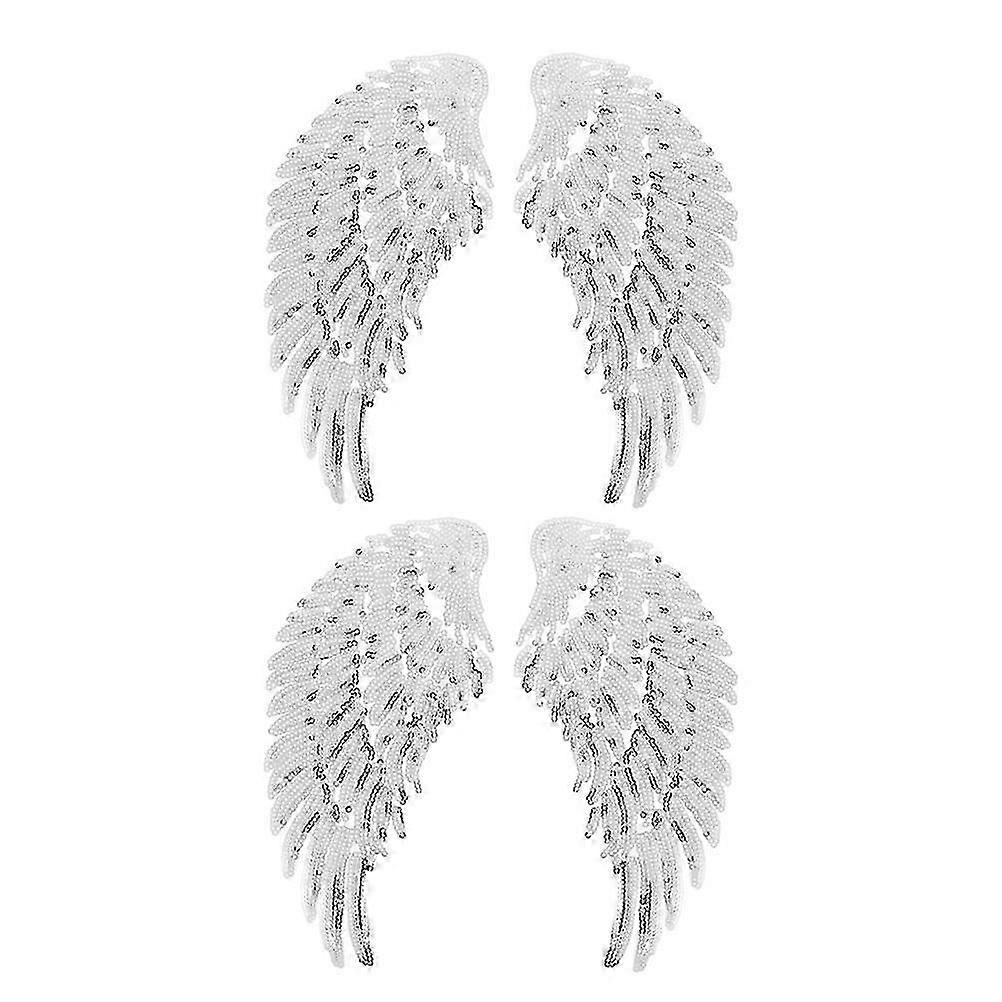 2 Pairs Angle Wing Patch Sequin Clothes Patch Iron-on Style Applique DIY Clothes Supply