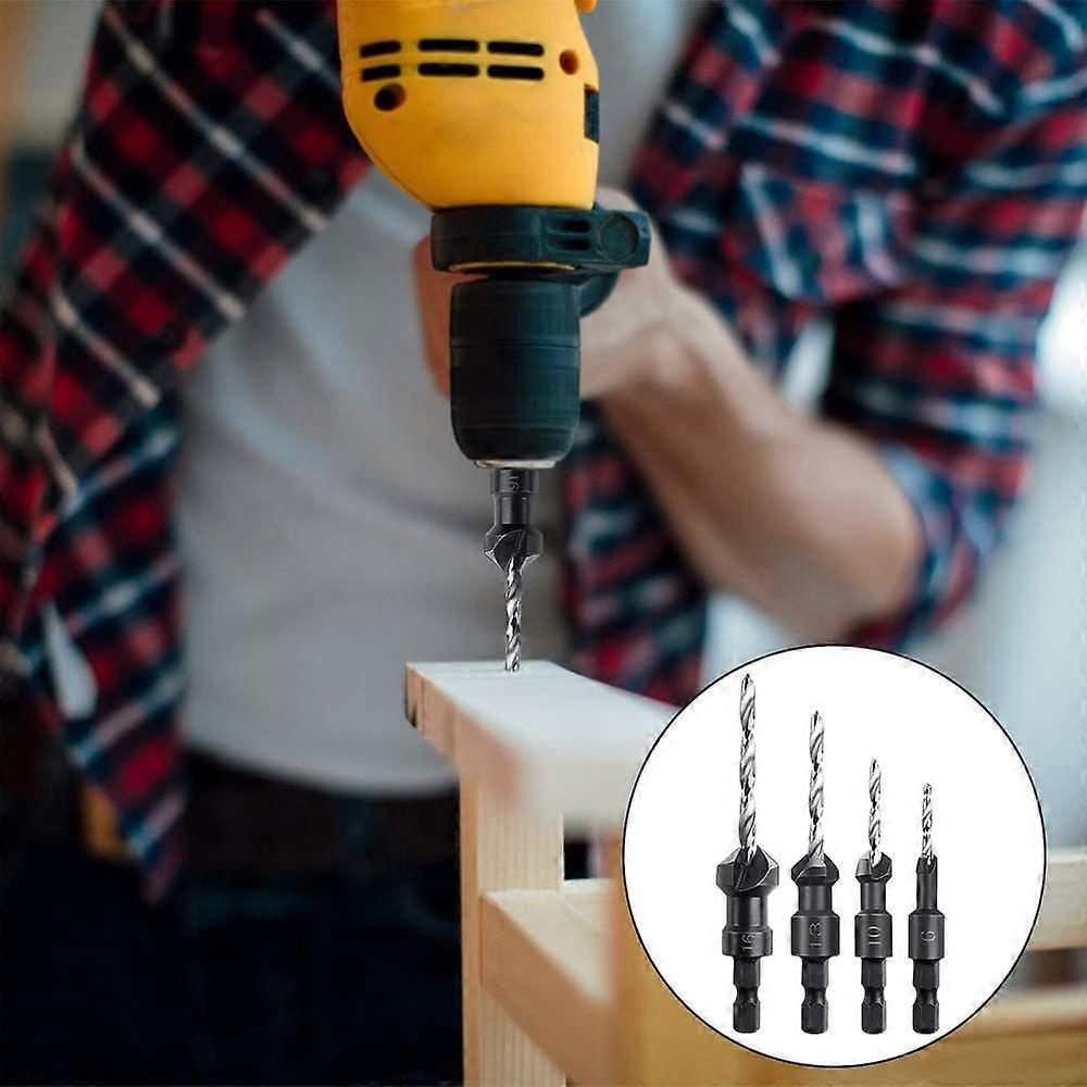 Countersink Bits, 4 Pieces Hexagonal Countersink Drill Bits with a Small Wrench