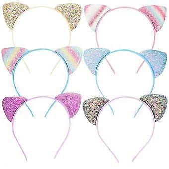 6 pcs Sequin Cat Ears Headband Girl Headband Cute Headband Glitter Cat Ears Headbands