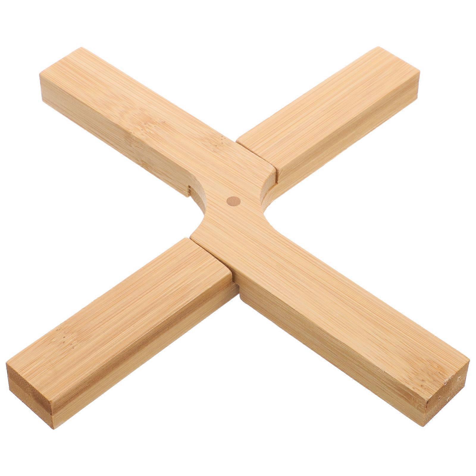 Beige Bamboo Folding Trivet Pot Holder for Kitchen Use 2Pcs Set