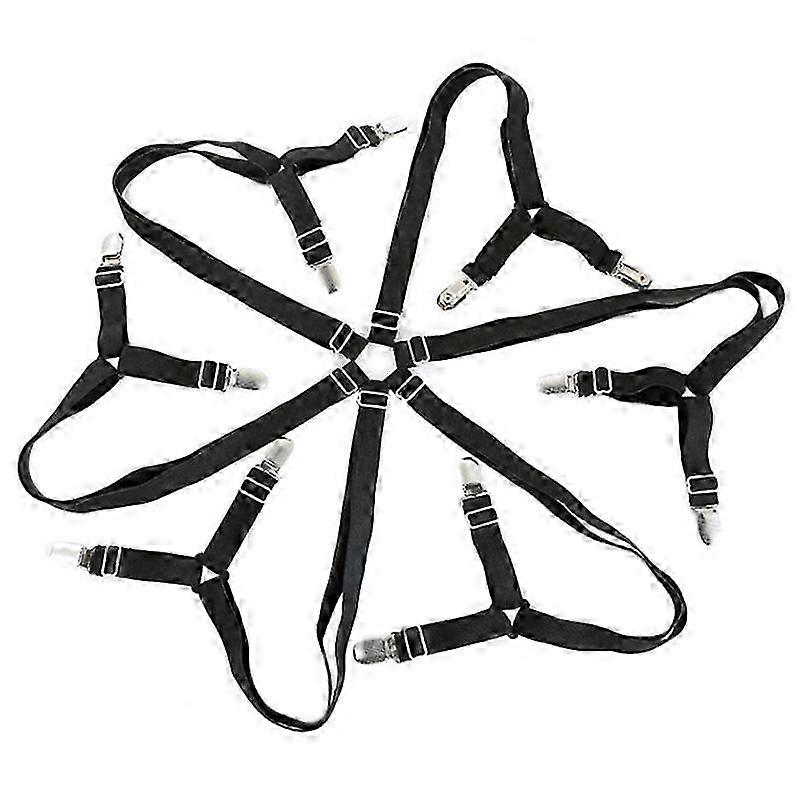 Sheet Straps, Long, Adjustable Bed Sheet ClipBlack, 6 Sides Triangle, suitable for any size Bed, TABLE