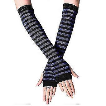Womens Striped Wrist Arm Hand Warm Gloves Fingerless Long Mittens