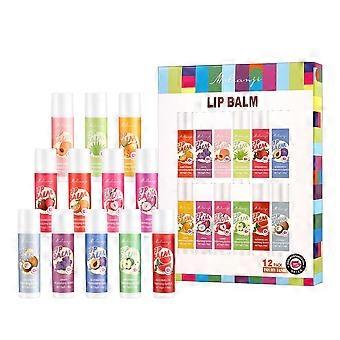 12 Pack Lip Balm Set, Fruity Moisturizing Lip Care for Dry Chapped Lips, Nourishing Hydration Balm Collection, Beauty Gift for Women Girls