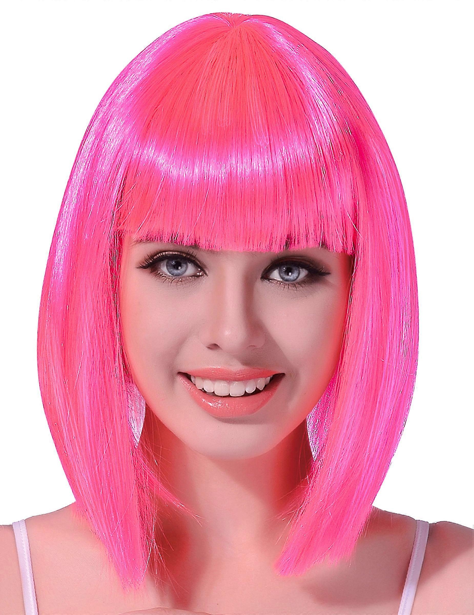 Women's neon pink mid-length bob wig