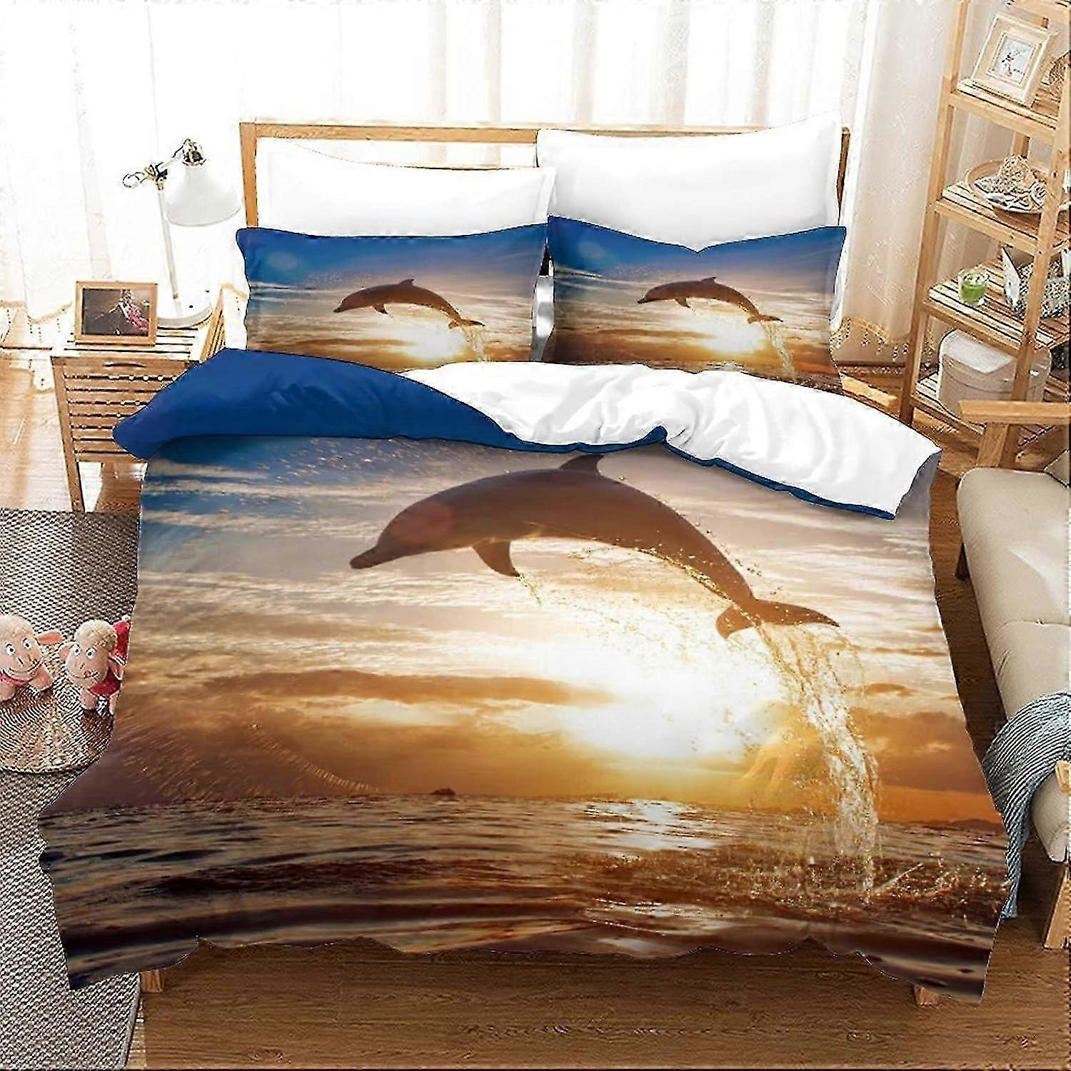 Soft Microfiber Duvet Set Dolphin Print