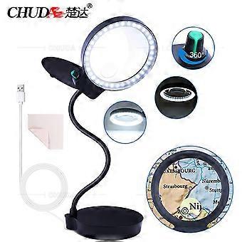  36 LED Table Lamp for Eyebrow Embroidery, Magnifying Glass, Rhinestone Setting Tools, 130mm Mirror, USB