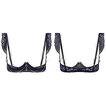 Womens Floral Lace Cupless Shelf Bra See Through Open Cup Underwired Push Up Balconette with Metal Chain Unlined Brassiere