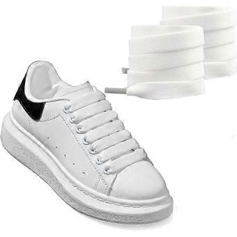 2 Pairs Shoe Laces for Alexander Mcqueen Sneaker, 1/2\'(1.2cm) Flat Thick Jumbo Fat Wide Shoelaces Replacement Laces 2 Pairs White 45"/115cm-ag