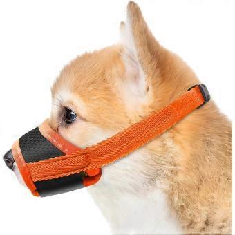 Adjustable Anti Bark Muzzle for Small Dogs - Breathable Mesh Soft Muzzle for Chihuahua (Orange XS)