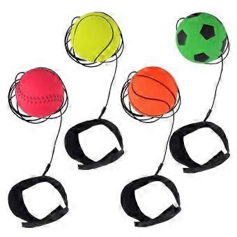 Elastic Wrist Bouncy Ball Toy Set for Kids Outdoor Play, Plastic Wristband Balls with Football Basketball Baseball Tennis Designs, 4 Pieces, 6cm