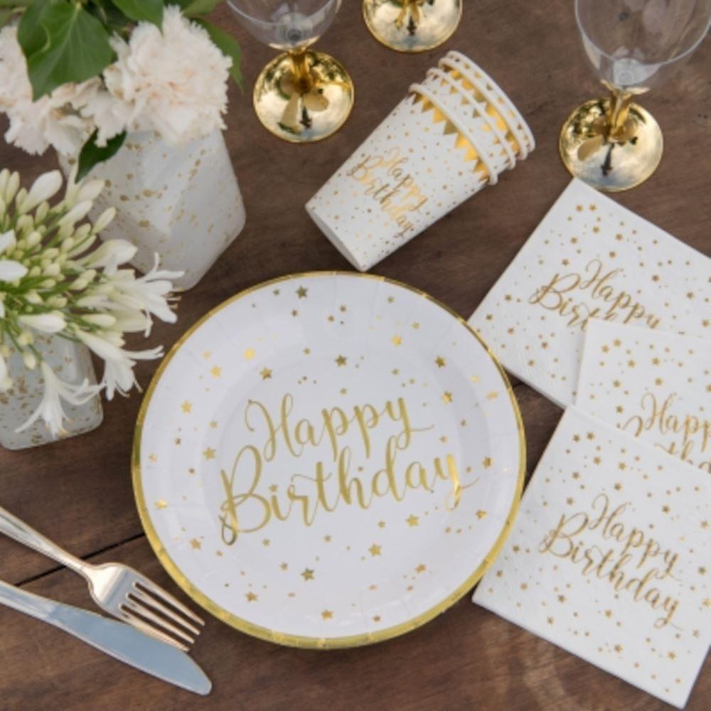 White Happy Birthday Paper Plates x10
