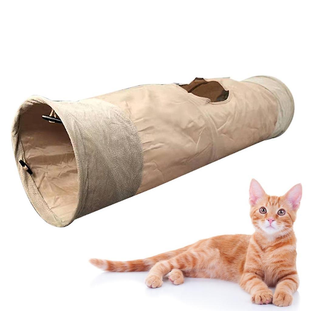 Cat Tunnel Interactive Play with Ball Peek Hole for Dogs Kitten wheat color