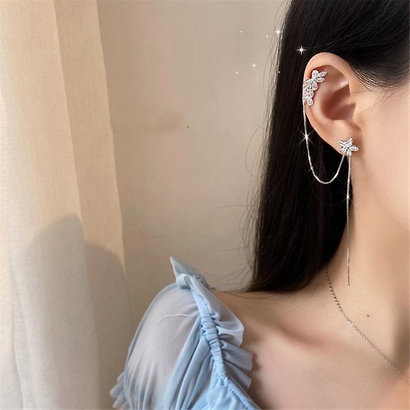 Women earring girl stud ear Drop 1 Pc Multi Layer Chain Long Tassel Piercing Ear Cuff Clip Silver Ea