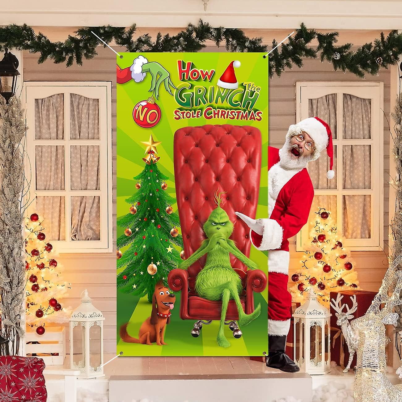 Weihnachtsdeko Grinch – Türrahmen-Deko, Wetterfest, Innen & Außen, Mit Spruch „Merry Grinch Mas“ – Für Haus, Tür & Fenster