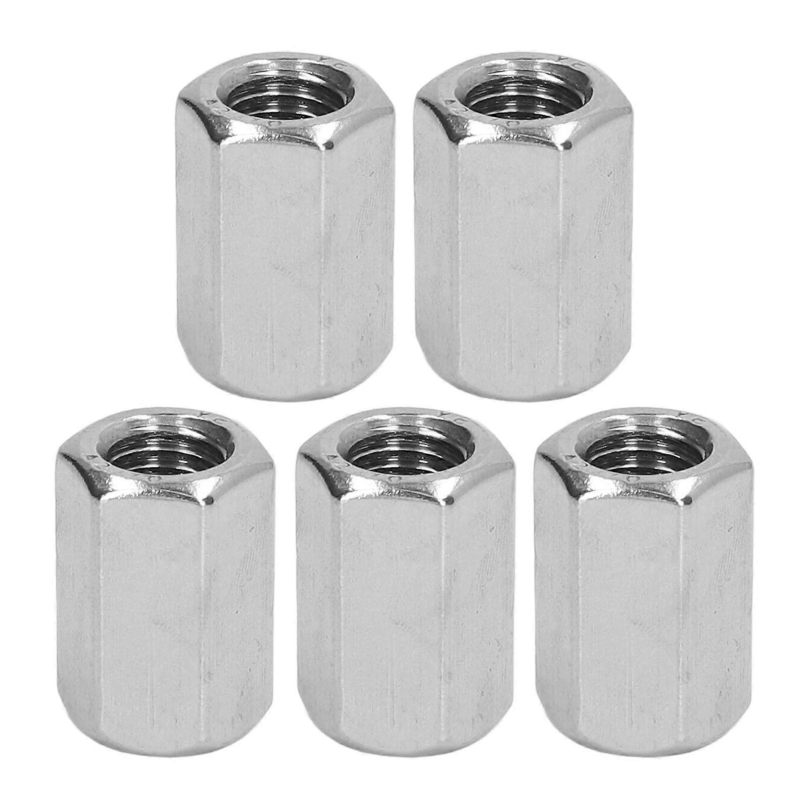 Risegun Metric Hex Coupling Nut Stainless Steel Hex Connection Nut M12 X 1.75 30mm Long Rod, 6 Sided proof Coupling Nut, Pack of 5