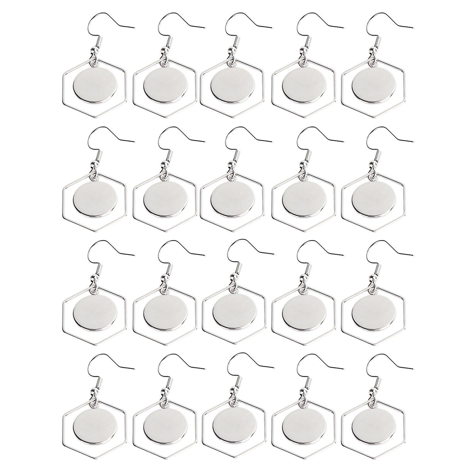 20Pcs Earring Blank Bezels Wire Hooks Trays with Circle Jewelry Making DIY Craft Materials