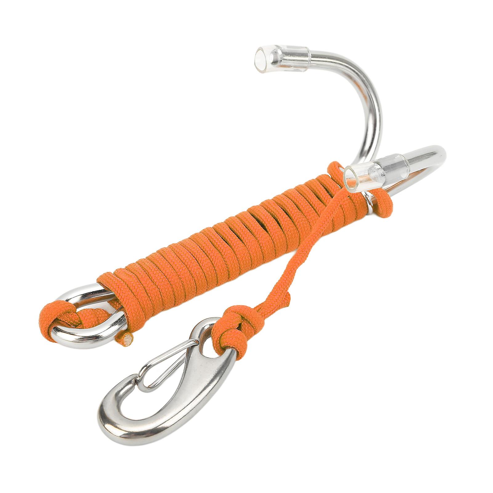 Stainless Steel Diving Hooks, Double Reef Hook with Coiled Cord for Underwater Activities, Diver Safety, Orange