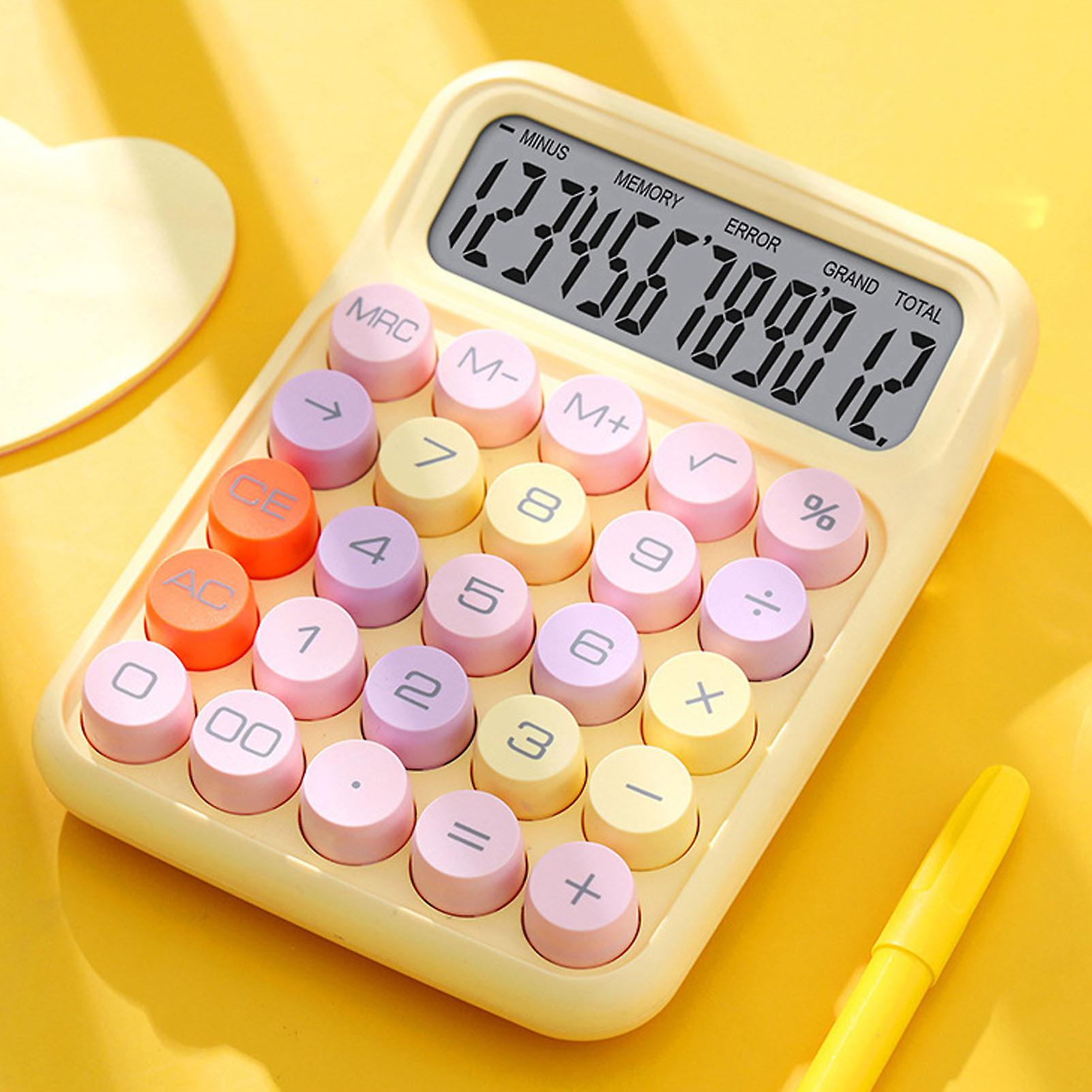 Colorful Calculator Mechanical Keyboard Calculator Electronic Desktop Calculator for Home School Office Yellow 