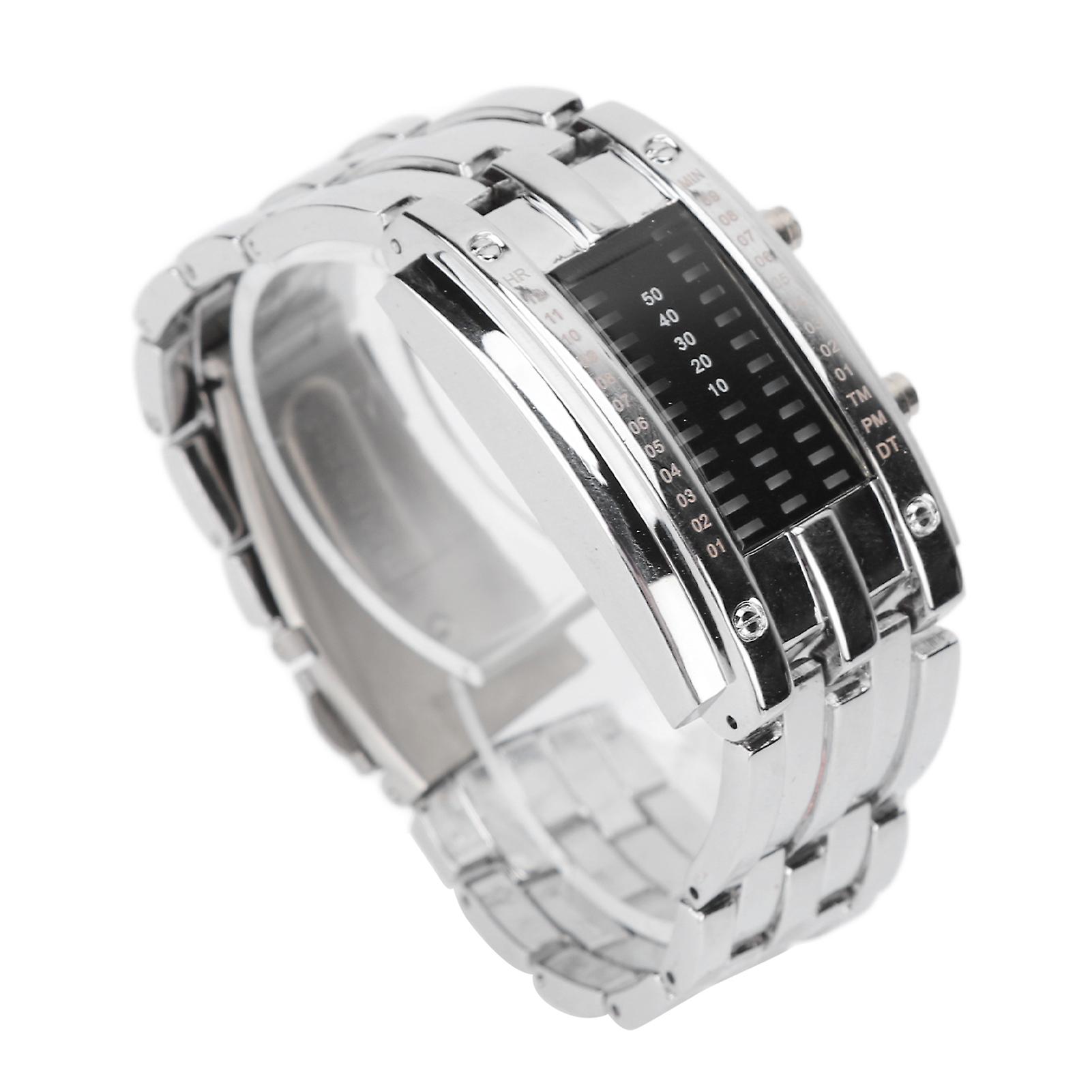 DTCY LED Watch Unique Binary Time Mode Display Convex Arc Structure Waterproof LED Wrist Watch Electronic Watch Silver L