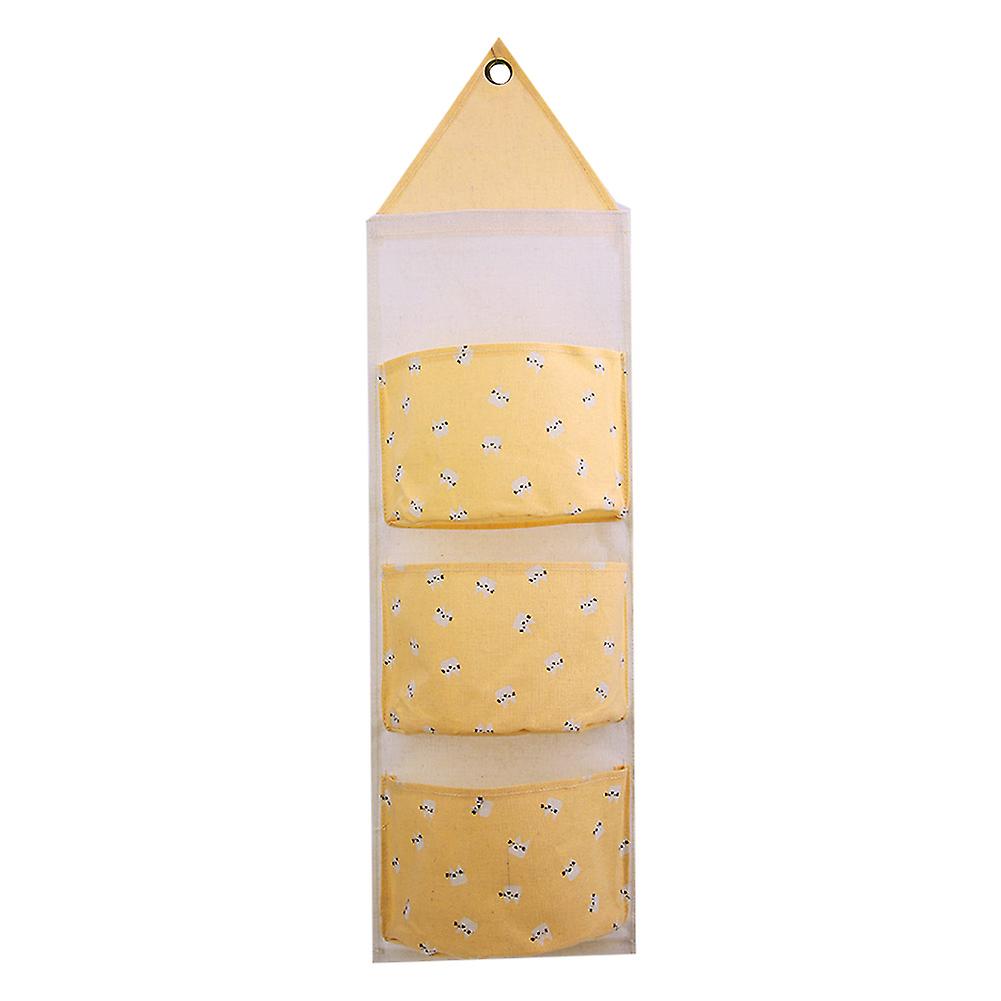 Multipurpose 3 Pockets Hanging Storage Bag Organizer Kitchen Bathroom (Yellow)