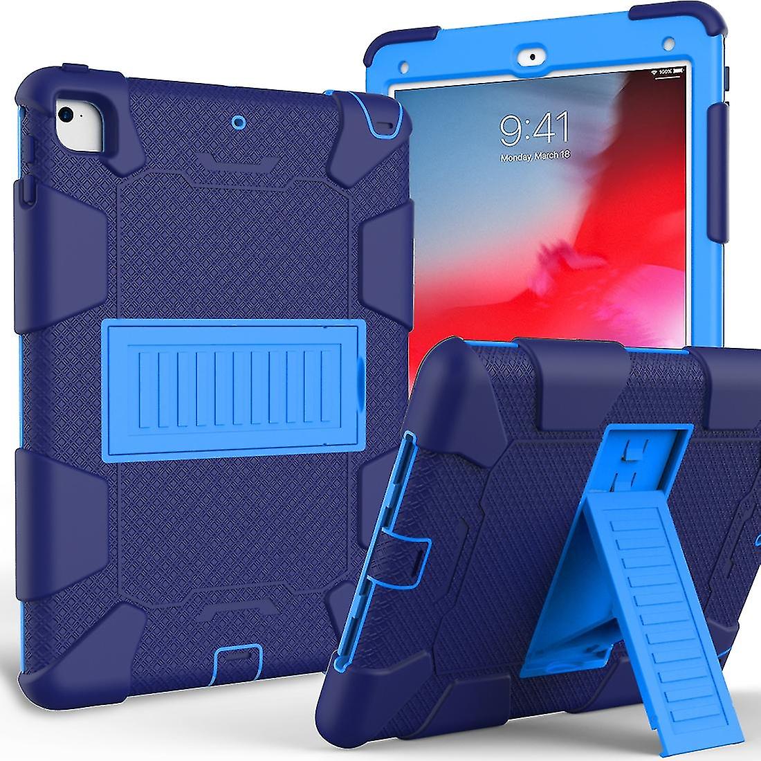 Shockproof Two-color Silicone Protection Shell For Ipad 9.7(2018) & 9.7(2017) & Air 2, With Holder Navy Blue Blue