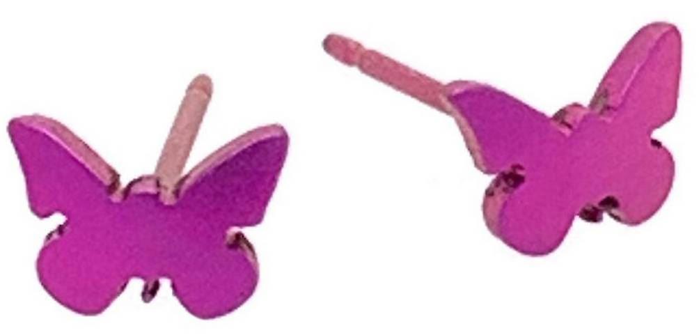 Ti2 Titanium Butterfly Shape 7mm Stud Earrings - Candy Pink