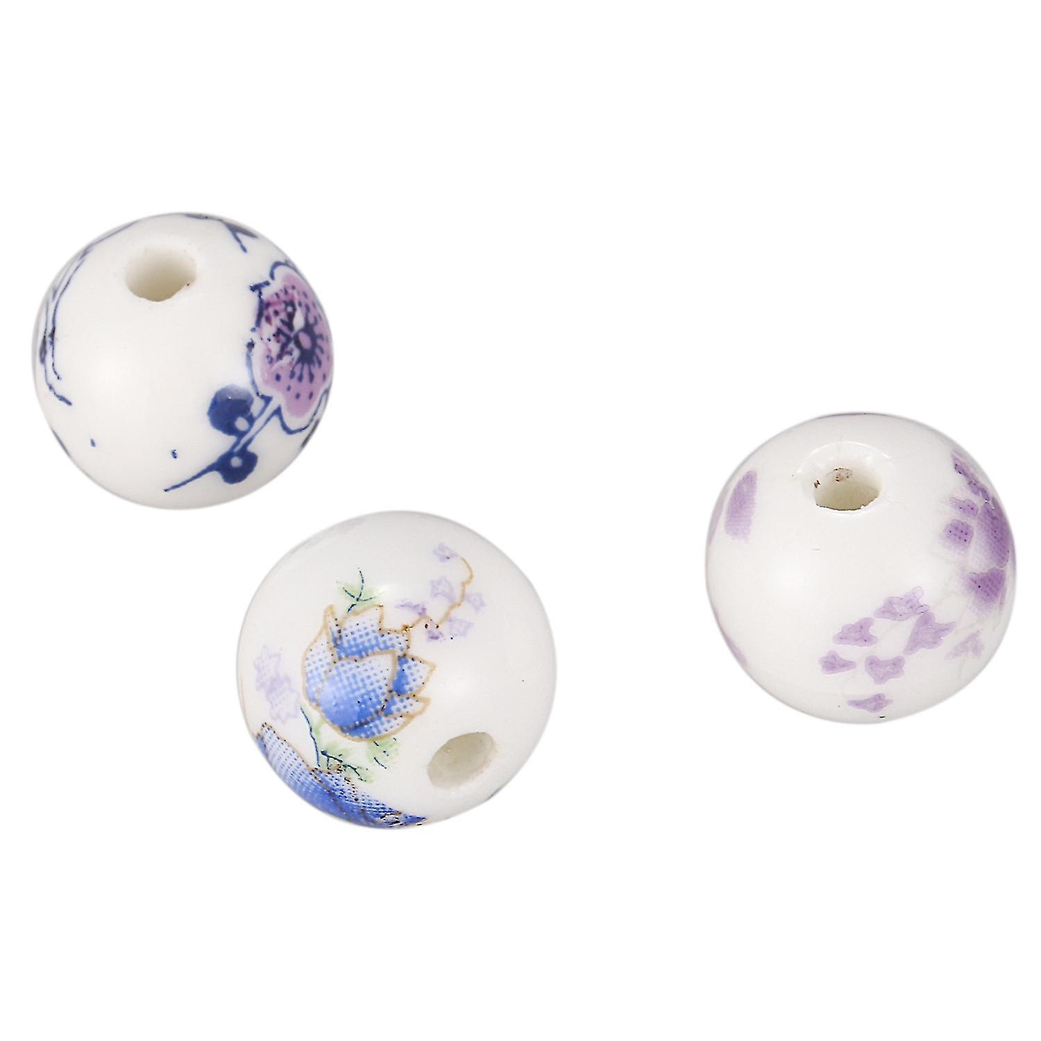 30pcs Mixed Flower Pattern Round Ceramic Beads 12mm(4/8 Inch)dia.