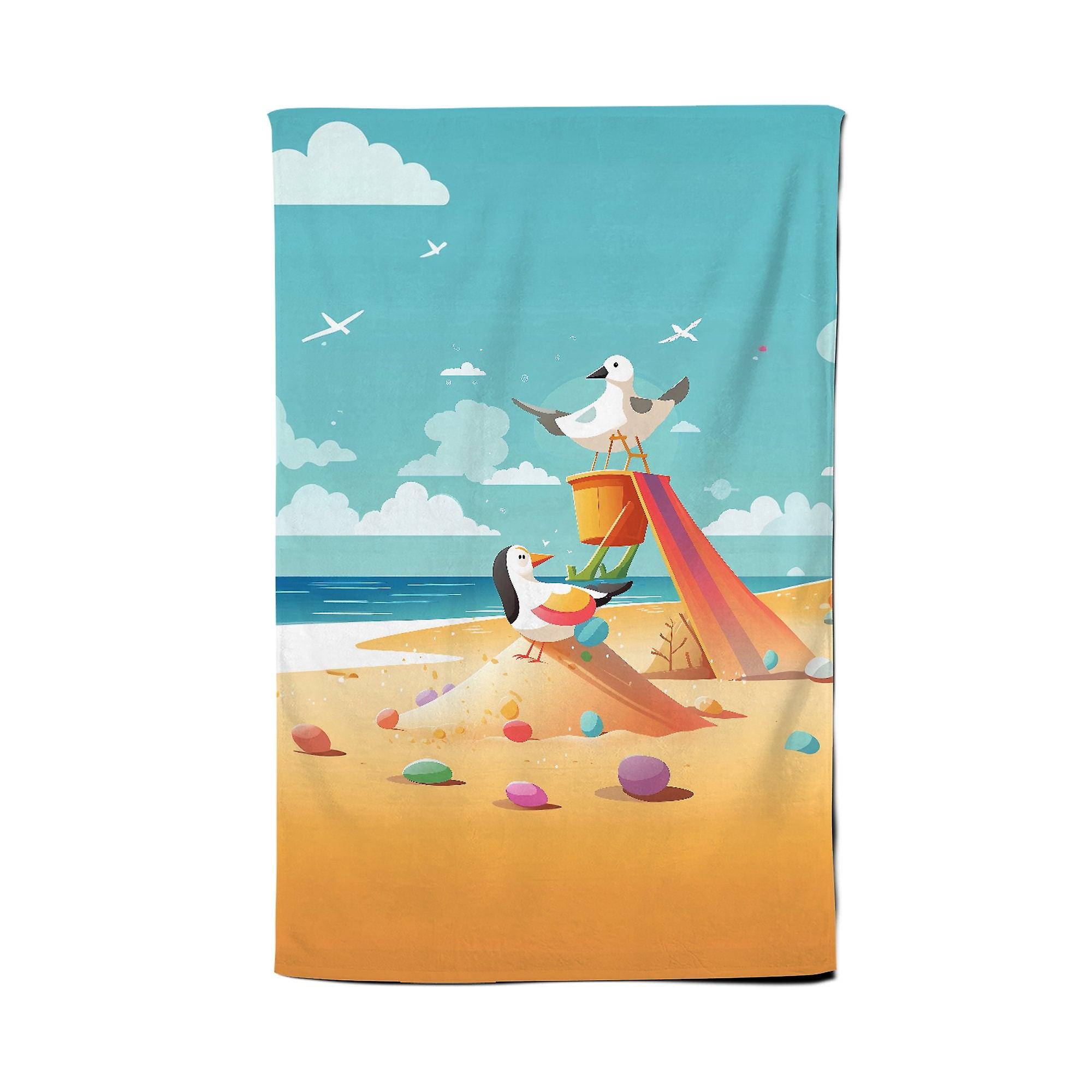 Seagulls On A Beach Holiday Tea Towel