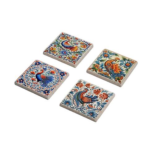 Ethnic Folk Floral Tile Design Stone Coaster Set