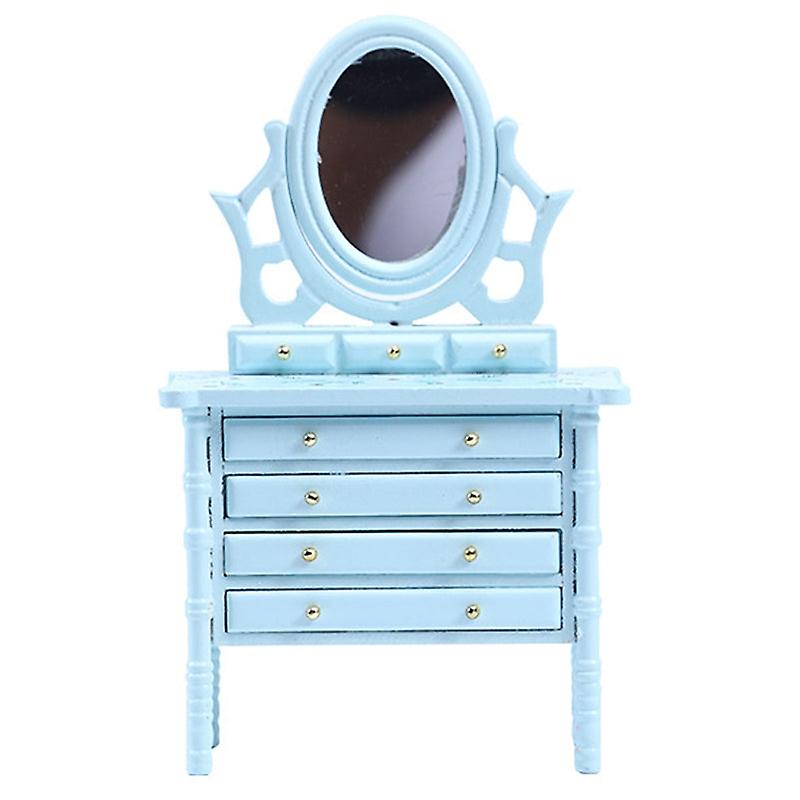 1:12 Dollhouse Miniature Wooden Makeup Dressing Table With Mirror Drawer Bedroom Pretend Furniture