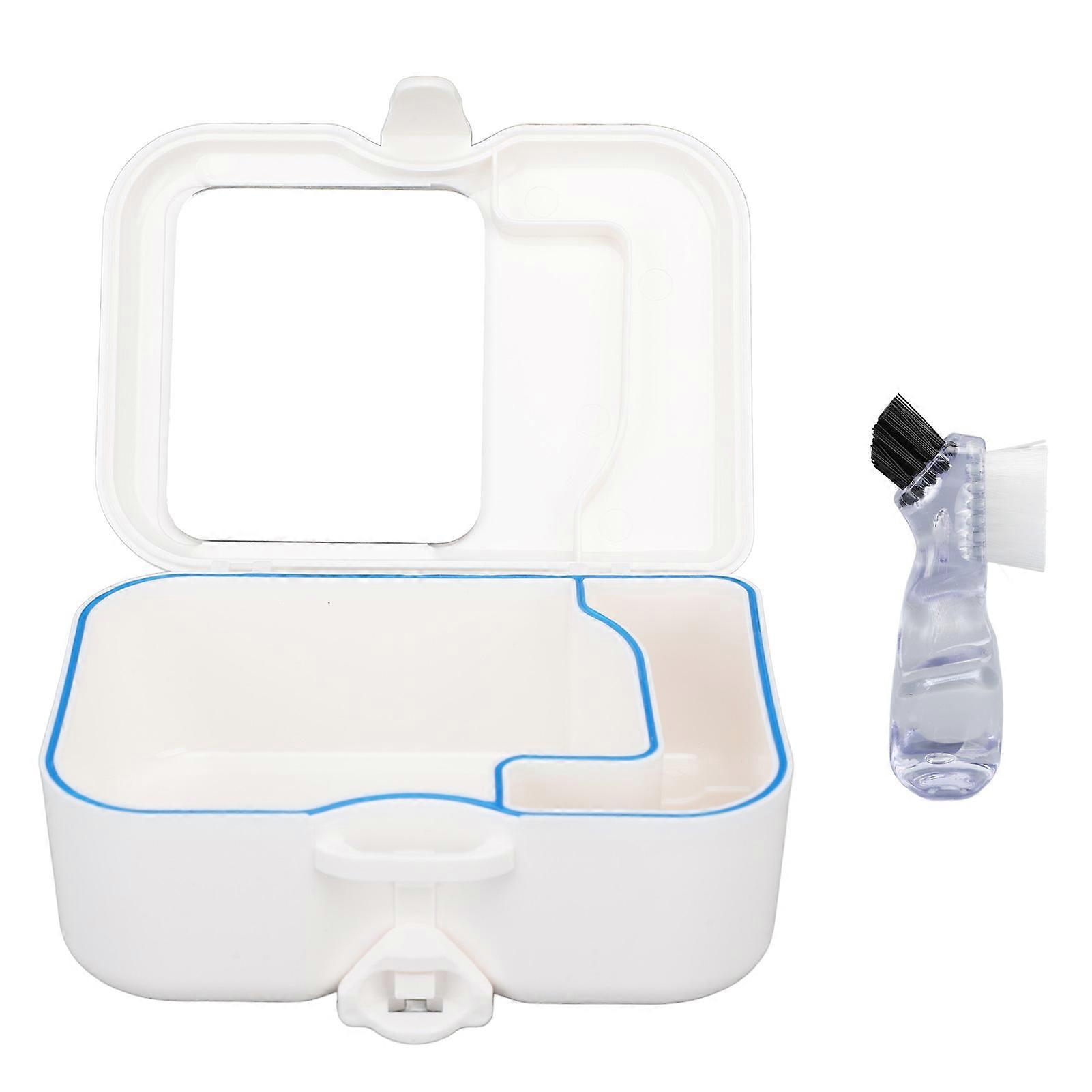 Denture Storage Box, Deep Cleaning Brush, Denture Retainer Case with Mirror, Non-Split Type