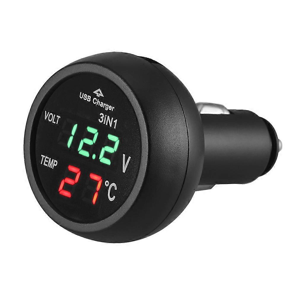 3 In 1 12/24v Car Volt Meter Digital Led Car Voltmeter Thermometer Car Truck Usb Charger Current Meter Monitor Volt Detector