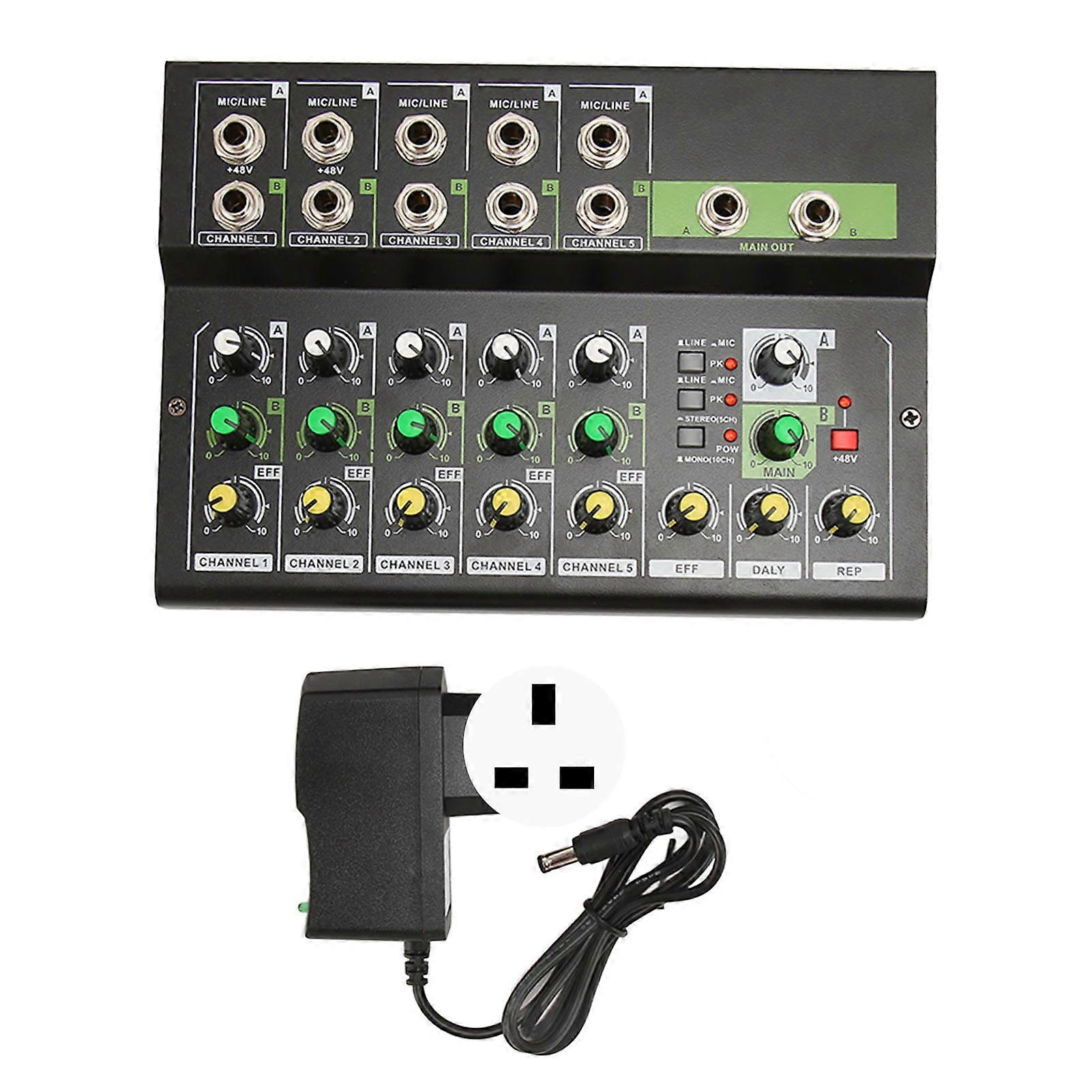 Compact Mixer 5 Channel 48v Phantom Power Stereo Professional Sound Mixer Board For Dj Studio Streaming 100240v Uk Plug