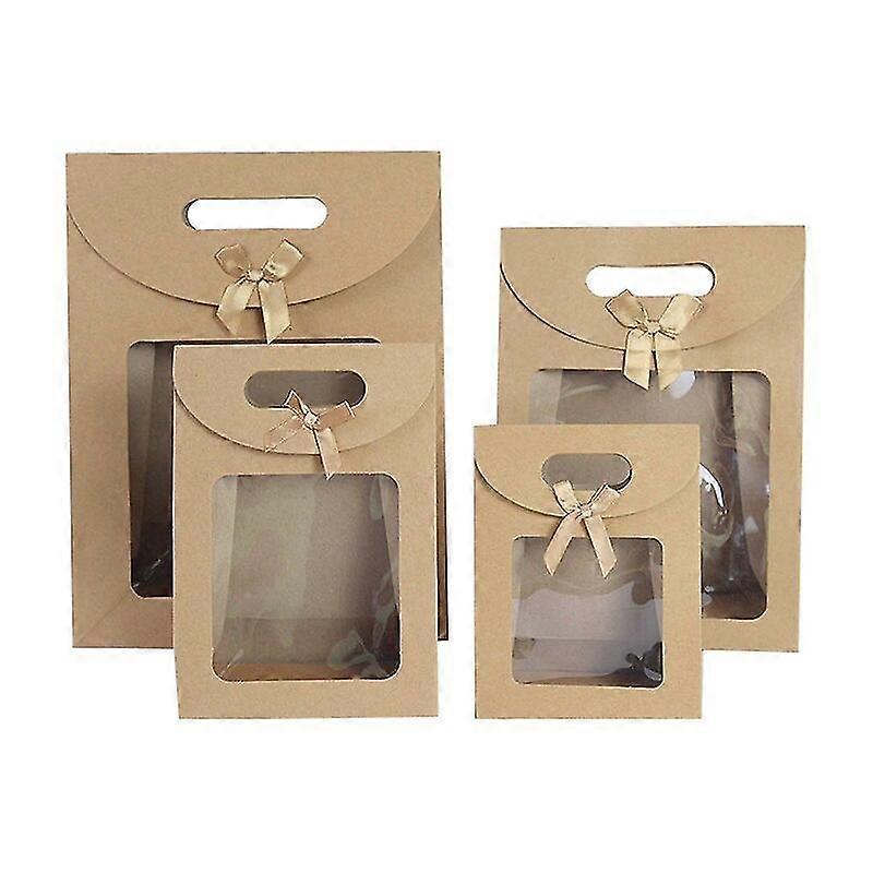 12pcs Kraft Paper Bag With Handle For Snack And Pastry Packaging