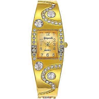 Vrouwen armband pols quartz horloge, strass ingelegd roestvrij staal bangle manchet polshorloges sieraden