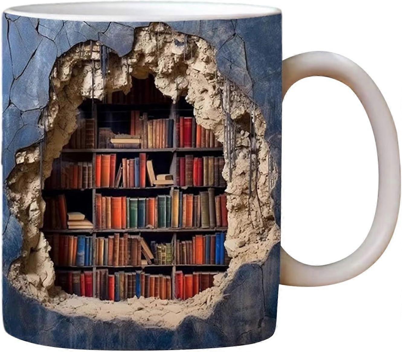 3d creative space design multi-purpose ceramic mug library bookshelf mug coffee tea cup cool creative gift for him/her