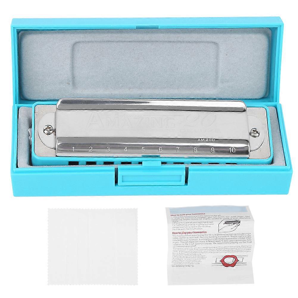 10?Hole Harmonica Blues Bb Key Harp Wind Musical Instrument Beginner Practice AM?20DBlue