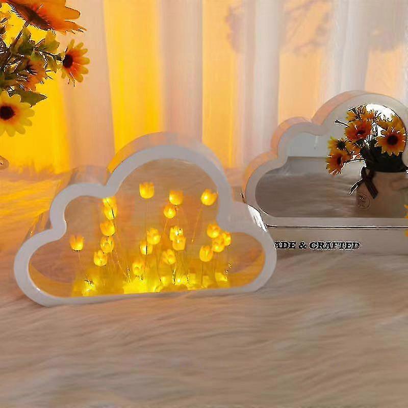 Diy Tulip Luz Noturna, Nuvem Tulipa Espelho Luz Noturna, Simulação Quarto Flor