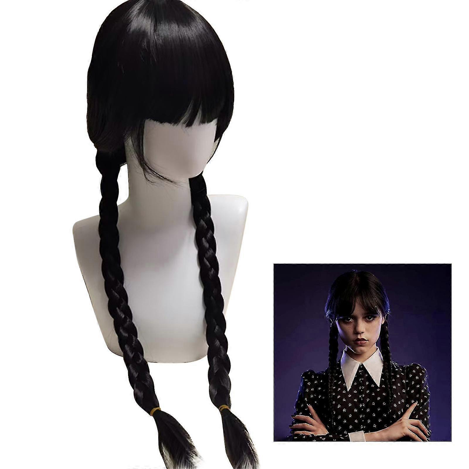 Black double ponytail braid Halloween cosplay wig