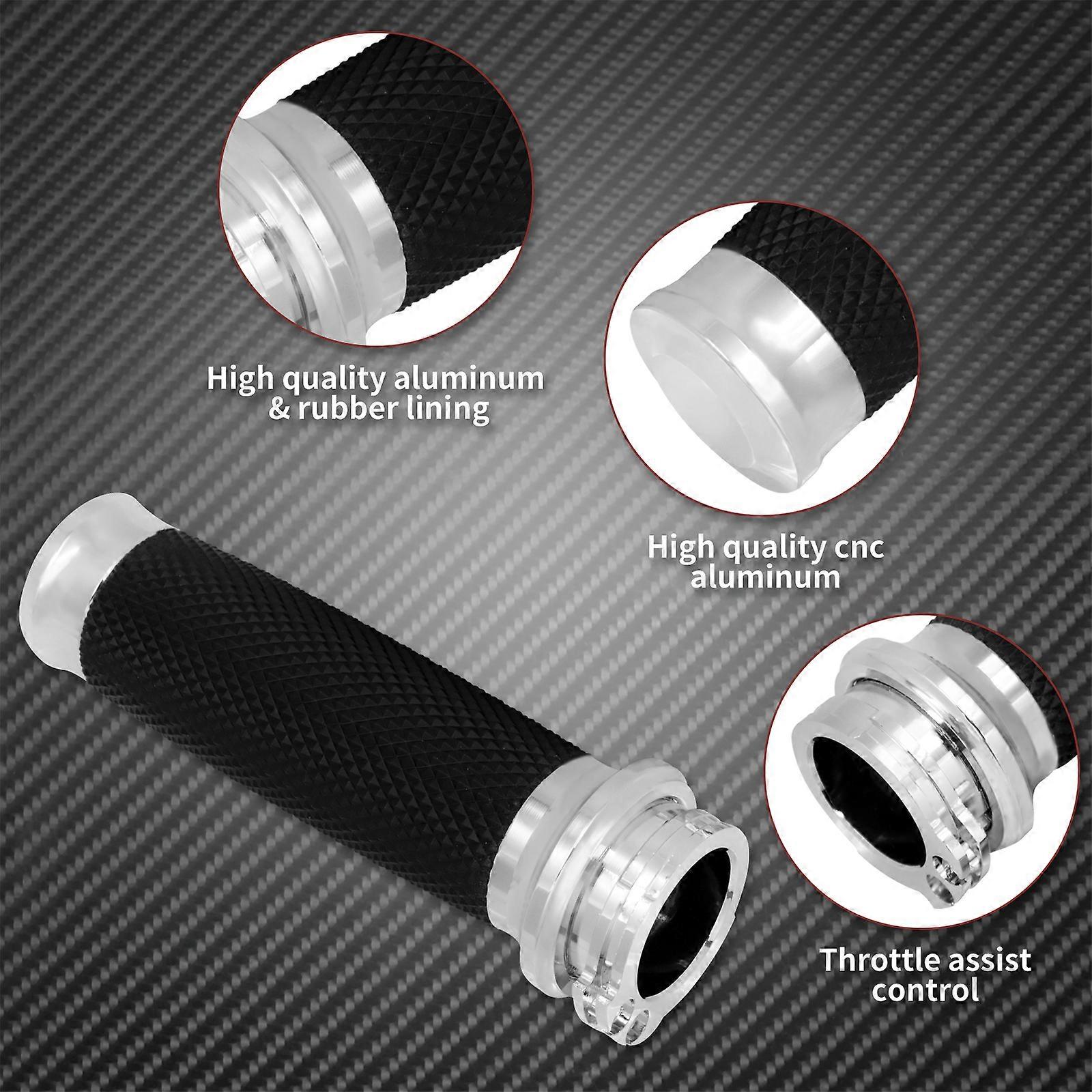 OUMURS 25mm Spike Style Motorcycle Hand Grips (1 Pair) - Black Aluminum/Rubber For Harley Honda Chopper