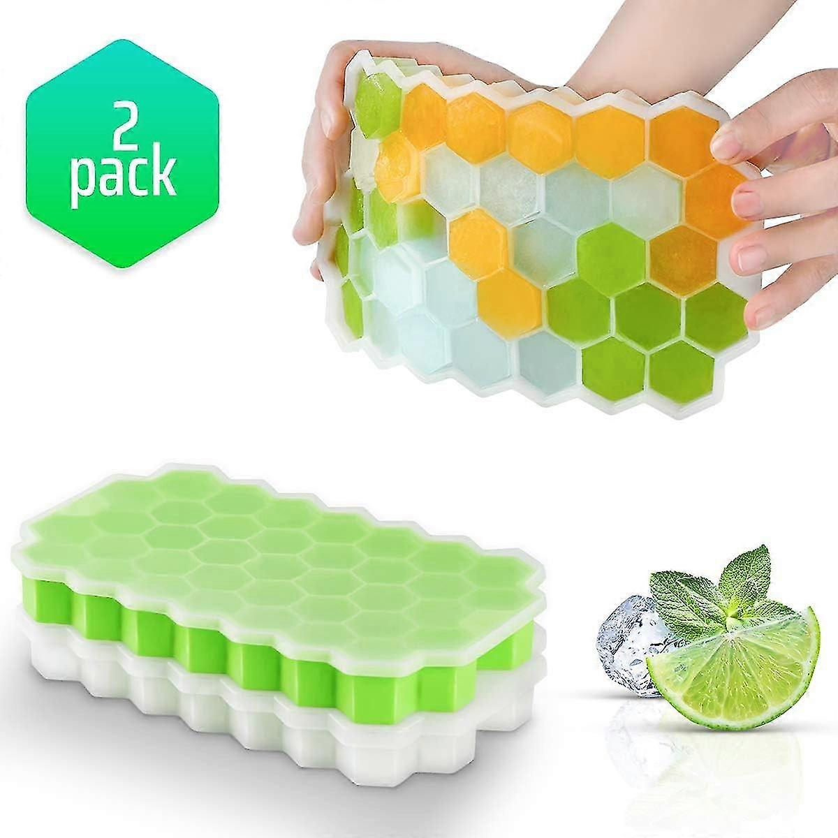 Ice cube tray, 2 pieces, 74 compartments, silicone ice cube tray, ice cube tray, stackable with lid